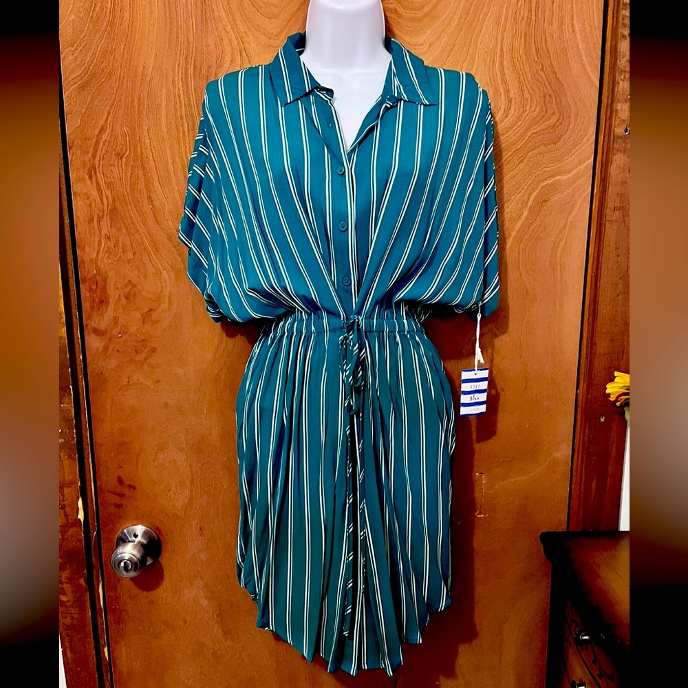 Juniors Forever 21 light weight shirt dress. Green and white , size small.